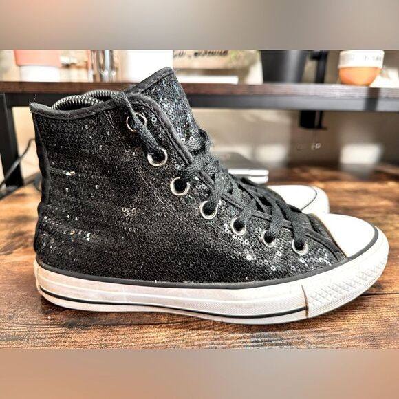 Converse Black sequined hi tops size 6‎ - Picture 1 of 10